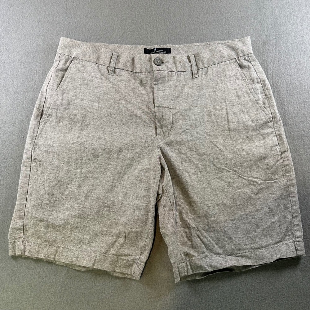 Marc Anthony Luxury Mens Grey Cotton Flat Front Shorts Size 34 Heathered Casual